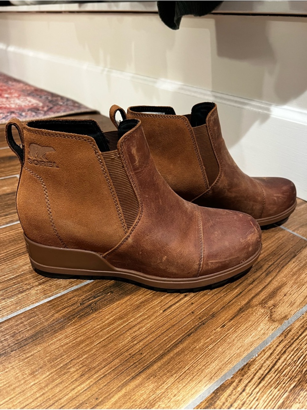 Sorel Brown Chelsea Wedge Ankle Boots